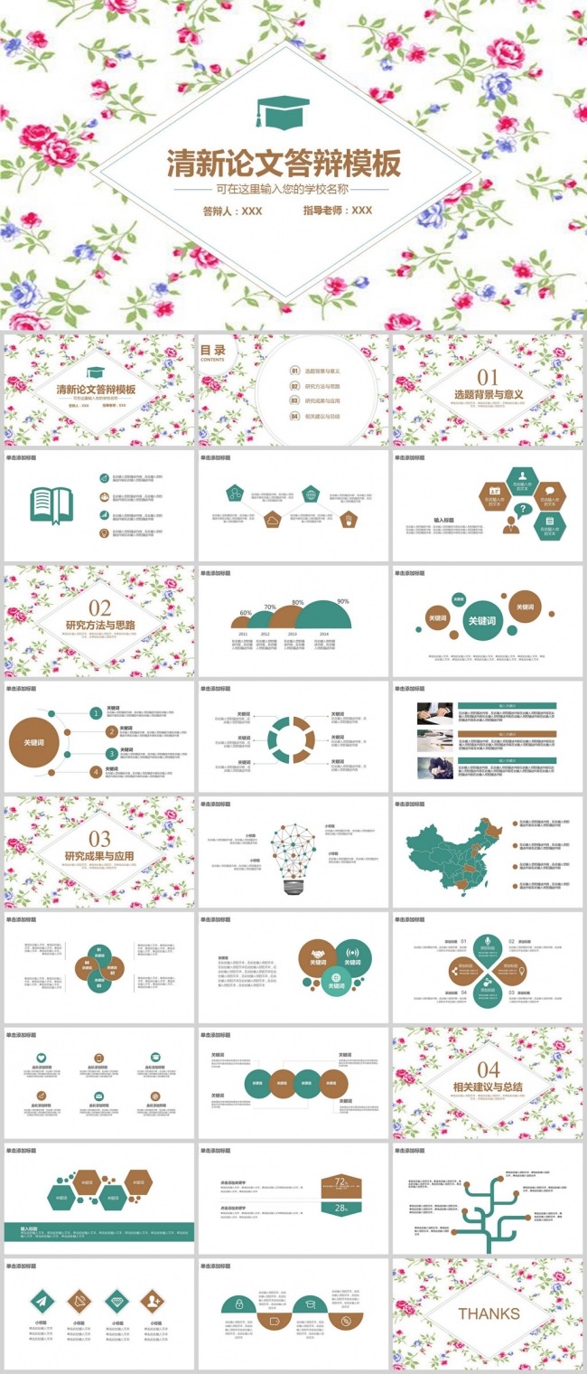 小清新毕业论文答辩ppt模板