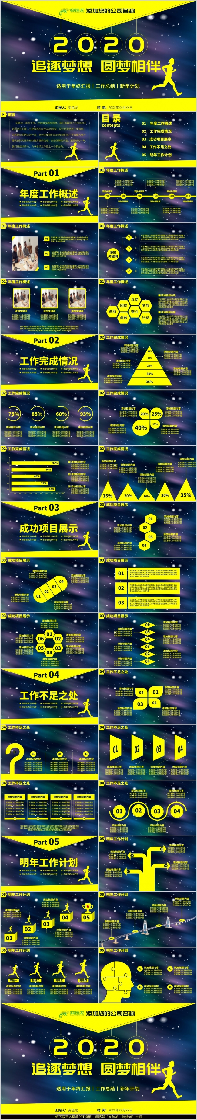 2020追逐梦想年终工作总结汇报ppt模板