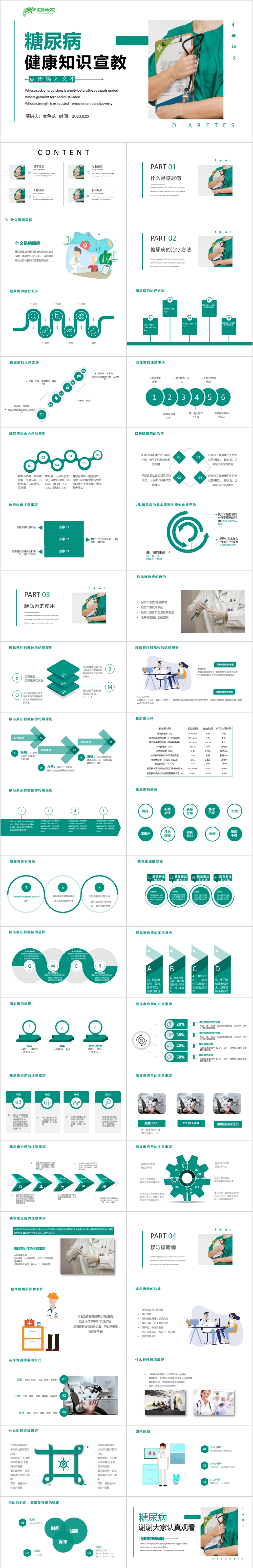 绿色简约糖尿病健康知识宣教ppt模板