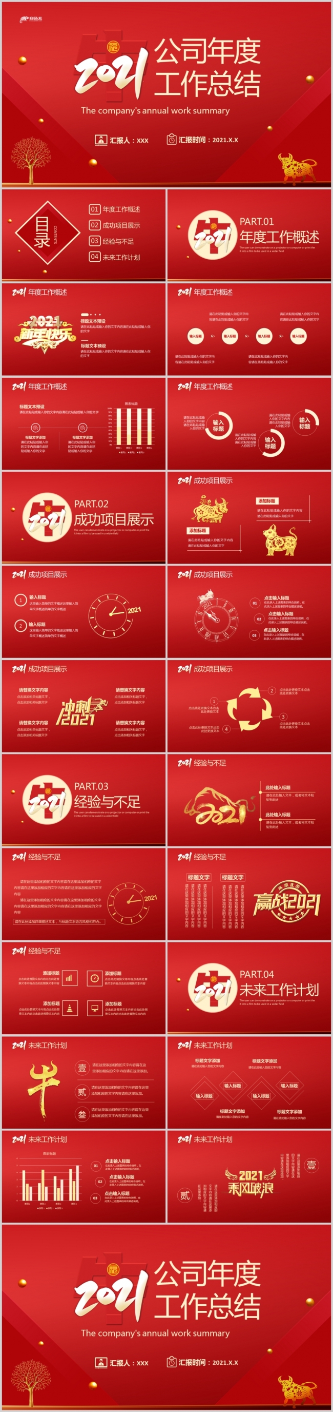 红色大气2021公司年度工作总结通用ppt模板