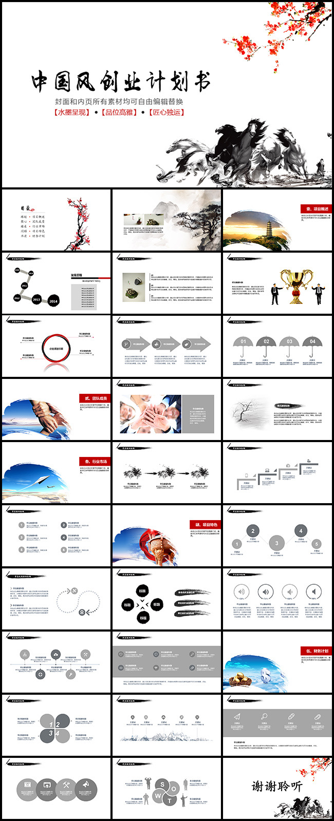 【马到成功】中国风创业计划书模版·PPT