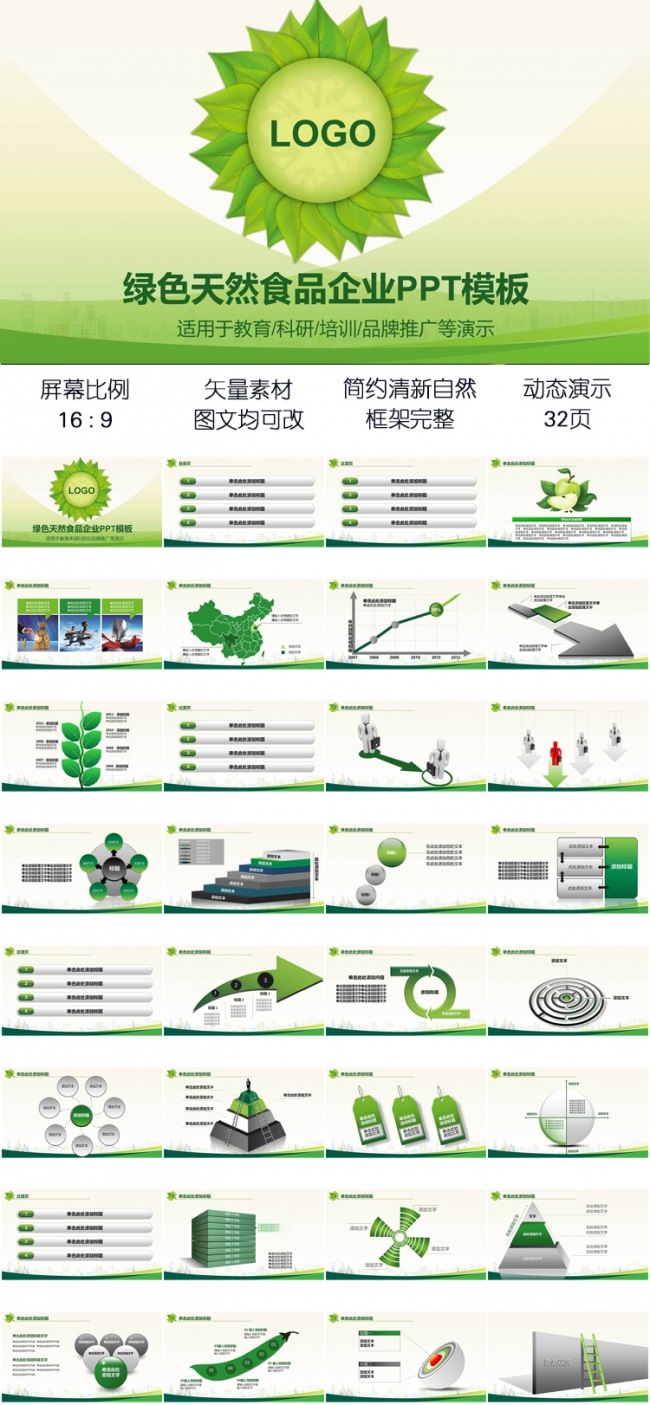 天然绿叶教育科研环保培训绿色食品自然养生品牌推广ppt演示模板
