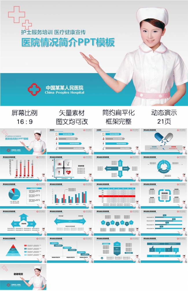 医院情况简介护士服务培训医疗健康宣传PPT模板
