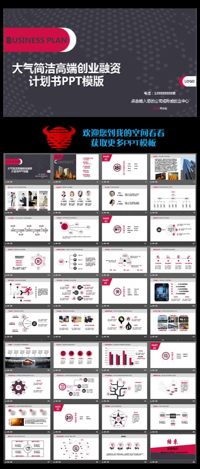 大气简洁高端创业融资计划书PPT模版