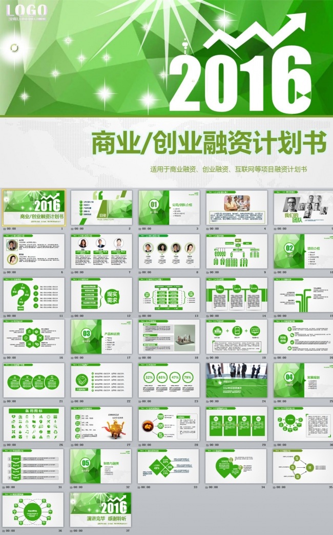 绿色清爽的商业创业融资计划书PPT