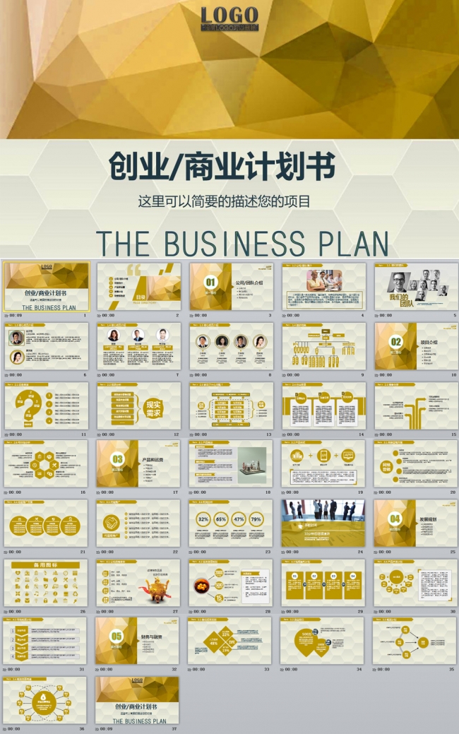 金色大气框架完整的创业计划书商业融资计划书PPT