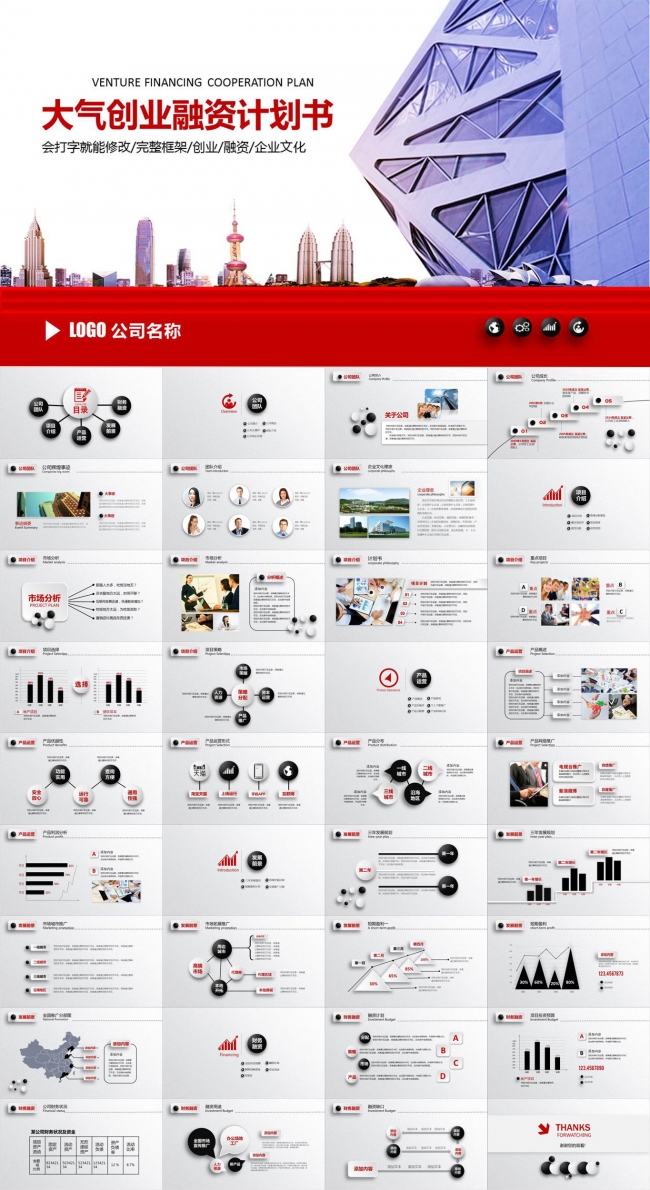 商业项目策划书创业融资计划书产品发布项目推广PPT模板