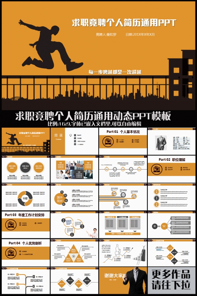 2016跨越自我求职竞聘升迁述职个人简历通用PPT模板