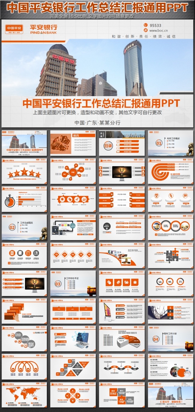 中国平安银行理财培训储蓄工作总结计划业绩销售财务数据汇报会议提案报告PPT模板