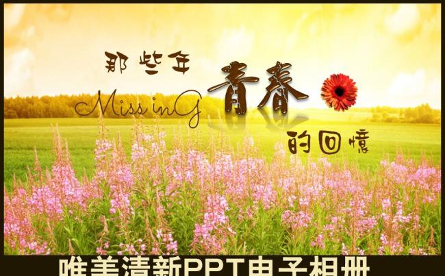 清新唯美美丽花海春天意境个人写真青春回忆纪念情侣恋爱婚纱照PPT电子相册模板缩略图