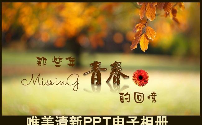  唯美梦幻秋意树叶青春回忆个人写真生活照结婚情侣恋爱生日PPT电子相册模板缩略图