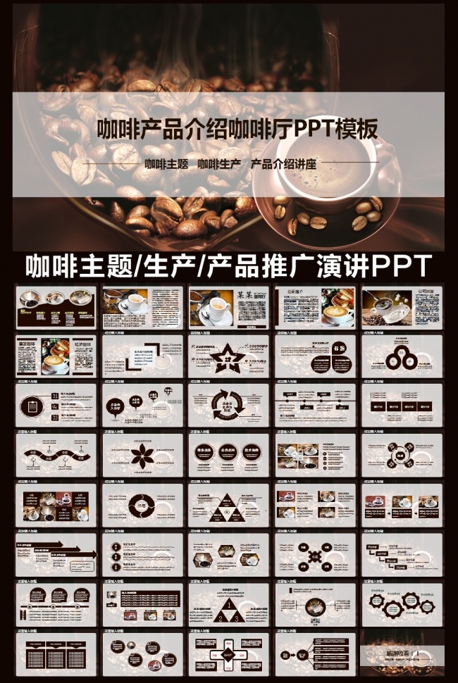  咖啡产品宣传推广演示咖啡厅主题演讲休闲酒店餐饮广告下午茶PPT模板