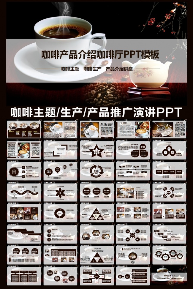 咖啡主题咖啡文化宣传推广讲座咖啡知识制作工艺课题演讲咖啡公司加盟路演PPT模板