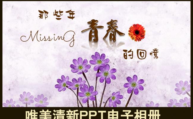 清新唯美水彩紫色小花情侣表白恋爱个人青春写真生活结婚纪念PPT电子相册模板缩略图