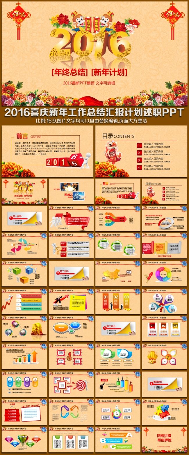 2016喜庆猴年年终工作总结汇报计划述职报告销售业绩报 财务数据汇报推广方案PPT