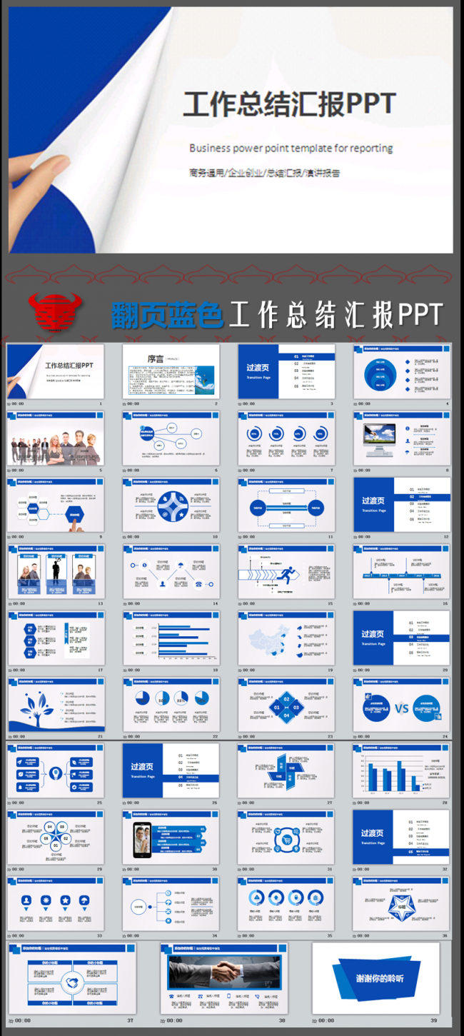 2016蓝色年终工作总结汇报PPT模板