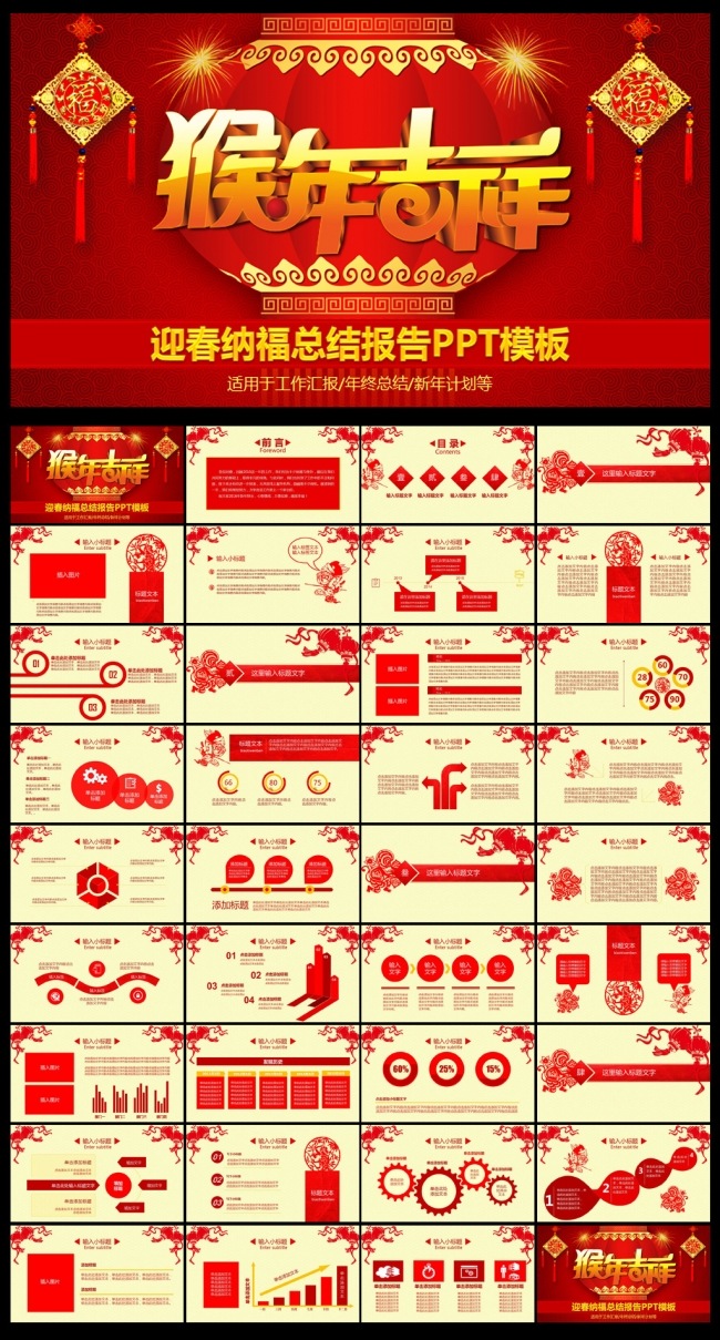 猴年吉祥新年总结PPT模板