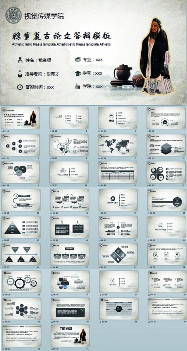  扁平化框架完整的毕业论文答辩PPT模板