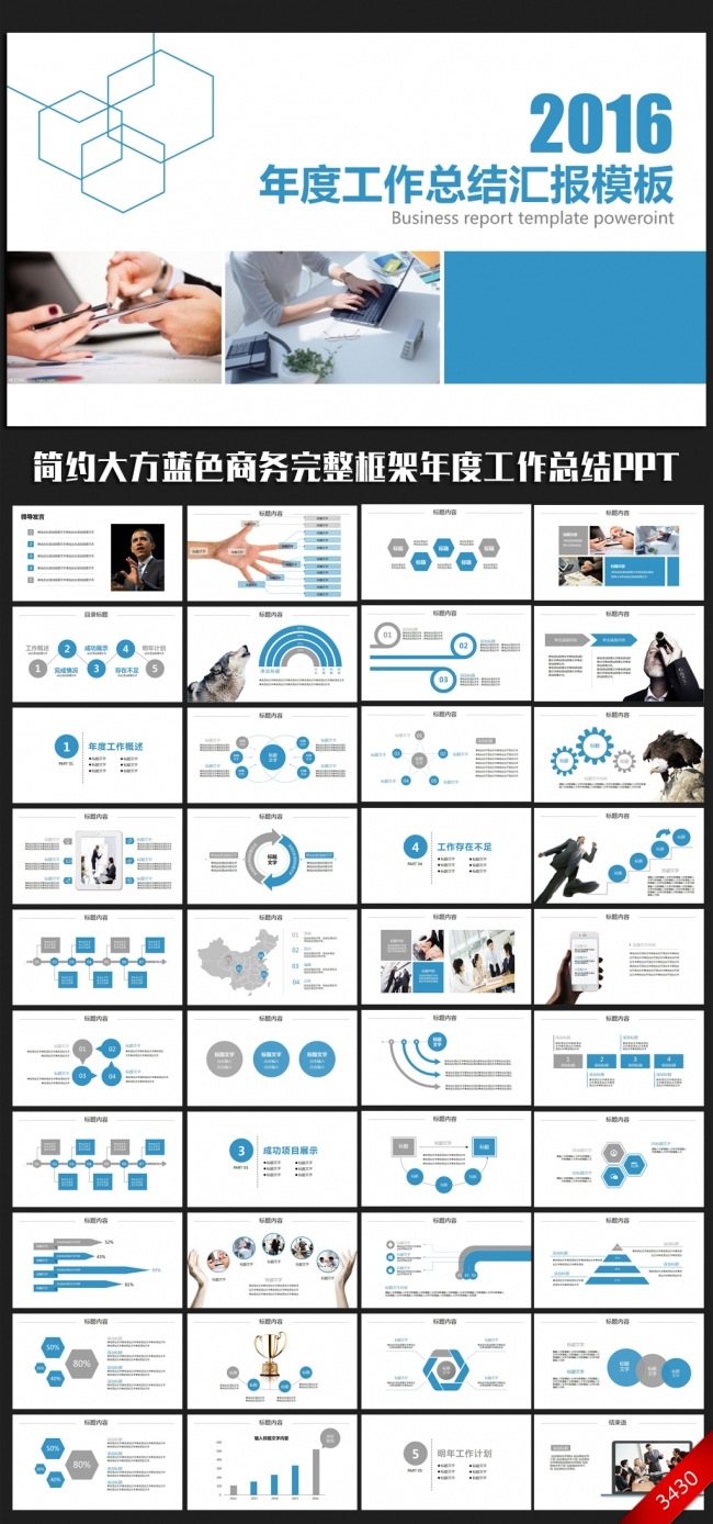 蓝色时尚商务2016年度工作总结汇报通用ppt模板