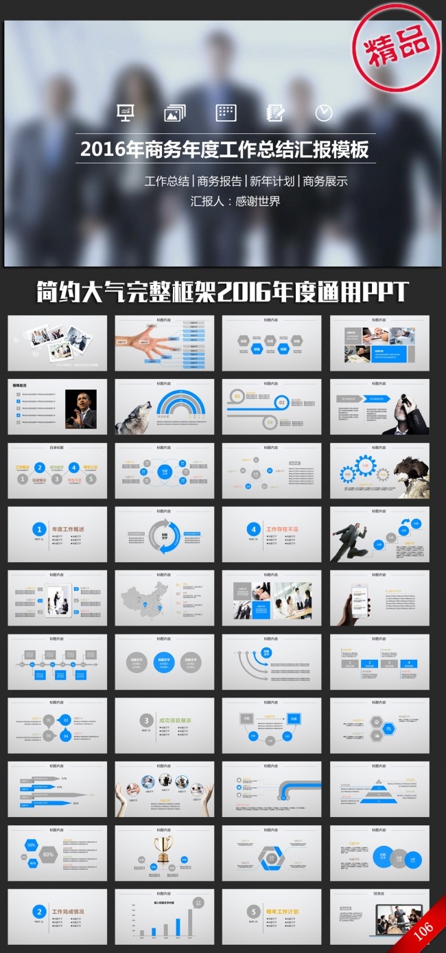 欧美大气2016年度工作总结汇报ppt模板