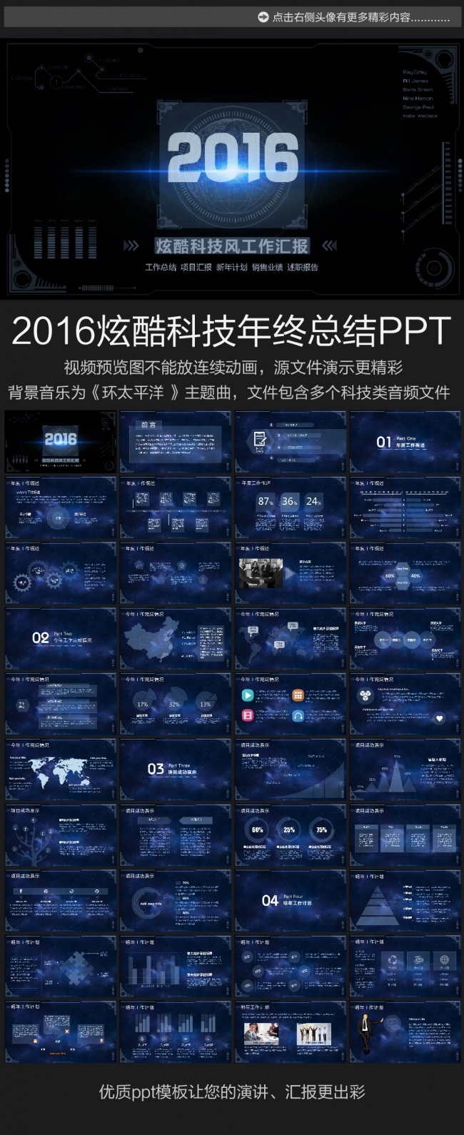 高大上的科技主题年终总结ppt新年计划ppt模板内容实用