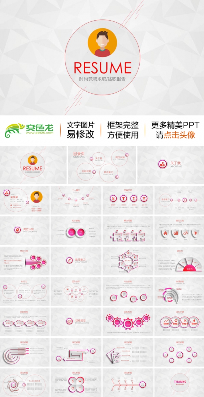 时尚简约扁平化微立体竞聘述职个人简历工作报告