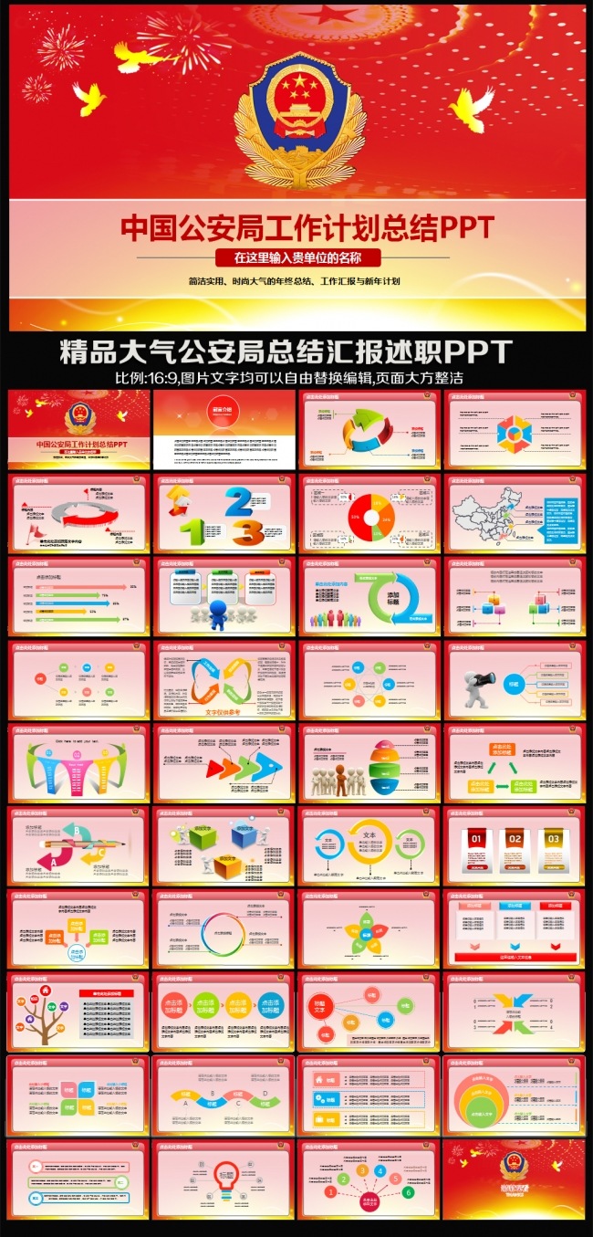 红色大气精美公安局警察工作总结汇报述职报告会议计划PPT