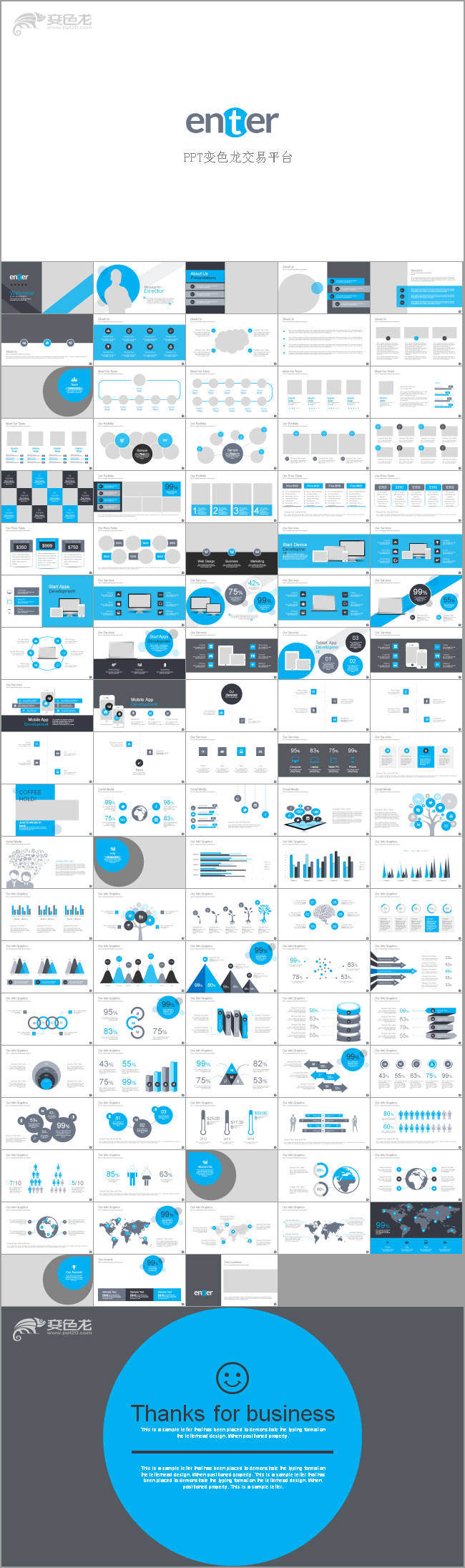 简洁精致多彩的欧美ppt图表模板