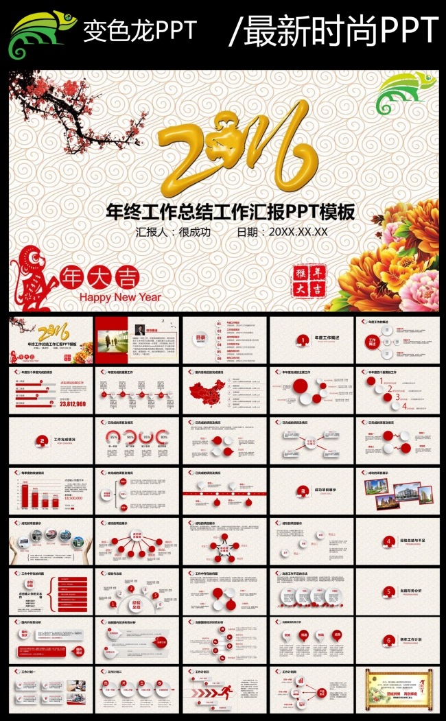 2016年终总结新年计划猴年PPT