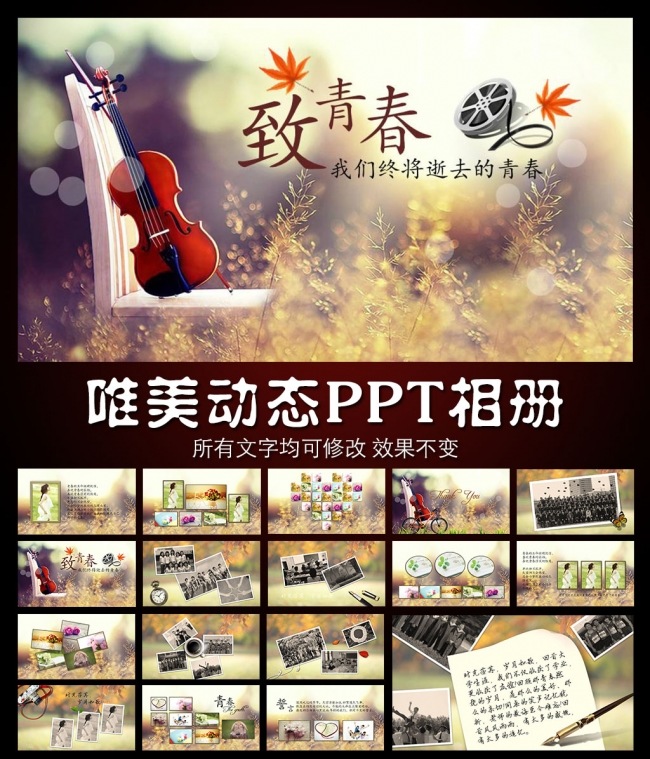 致青春唯美清新动态PPT相册