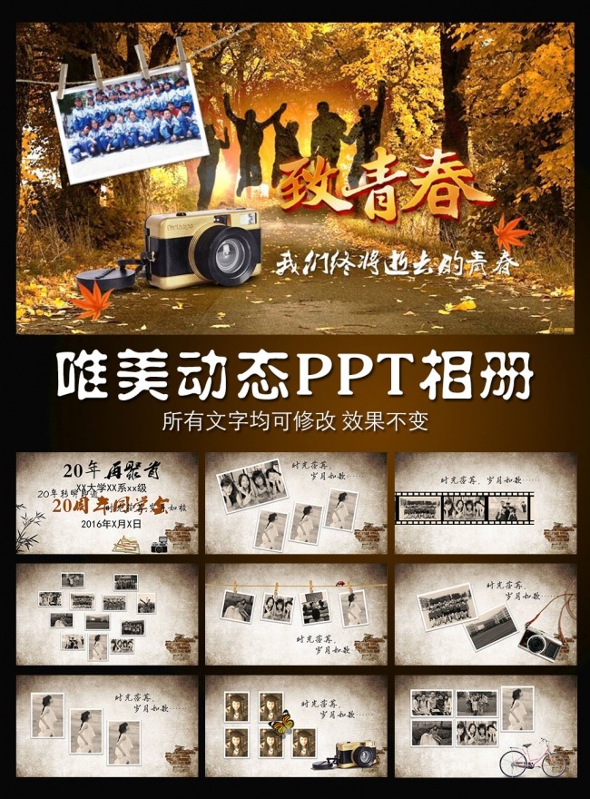 致青春唯美怀旧动态PPT相册模板