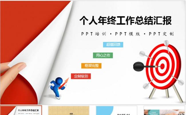红色时尚年终工作总结ppt模板缩略图