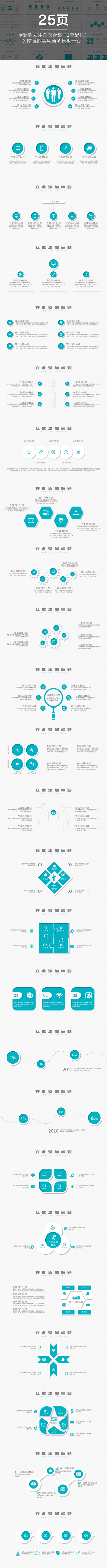 25套精致微立体图表合集（红黄蓝3套配色+赠送模板）
