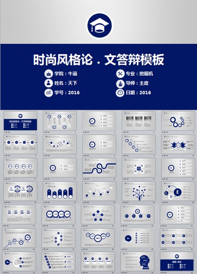 稳重框架完整的论文答辩ppt模板