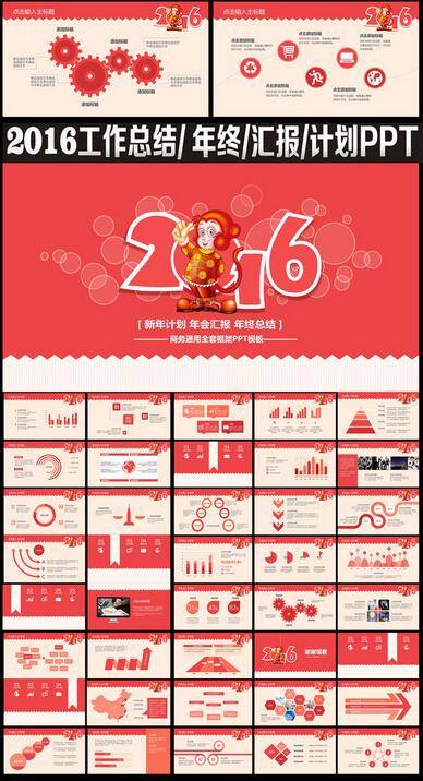 喜庆红色猴年新春工作汇报计划PPT