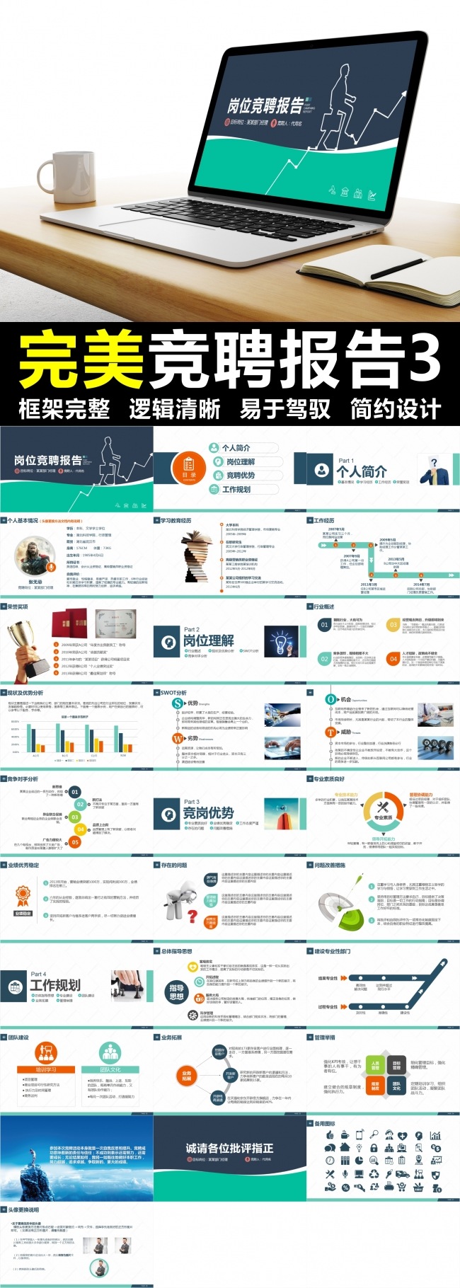 完美竞聘报告PPT 3——框架完整 逻辑清晰