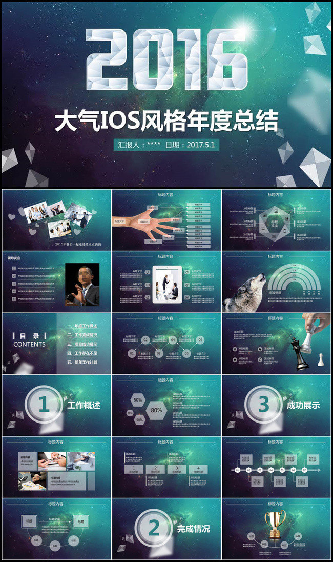 大气炫丽IOS风格年度总结ppt