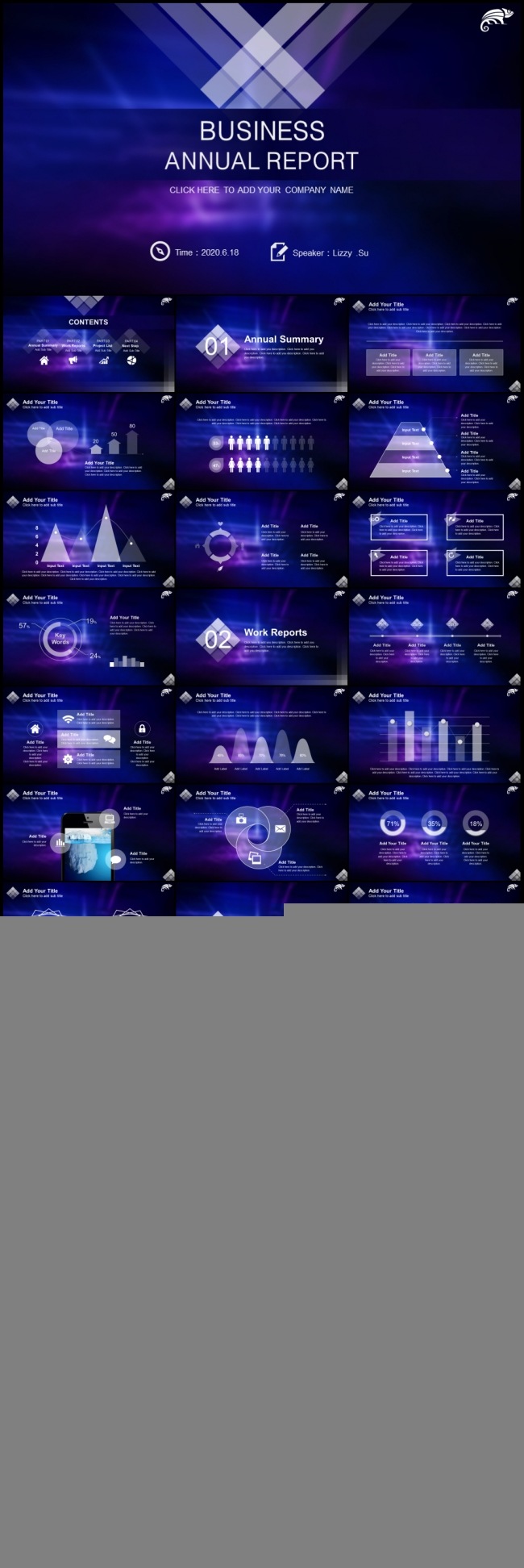蓝色变幻IOS英文通用工作计划述职汇报年终总结模板