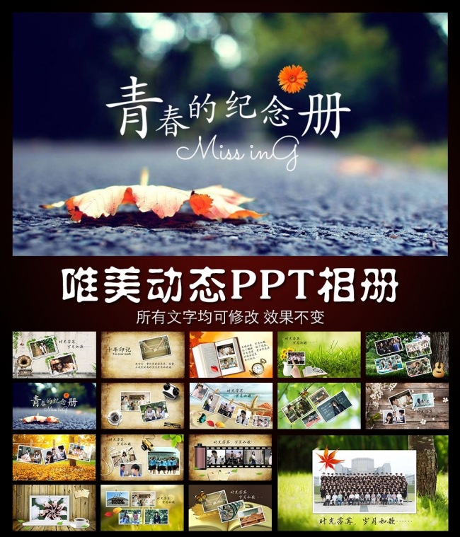 青春的纪念册同学会PPT相册