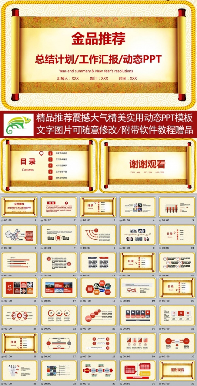 【精品推荐】金色大气年度工作报告总结动态PPT