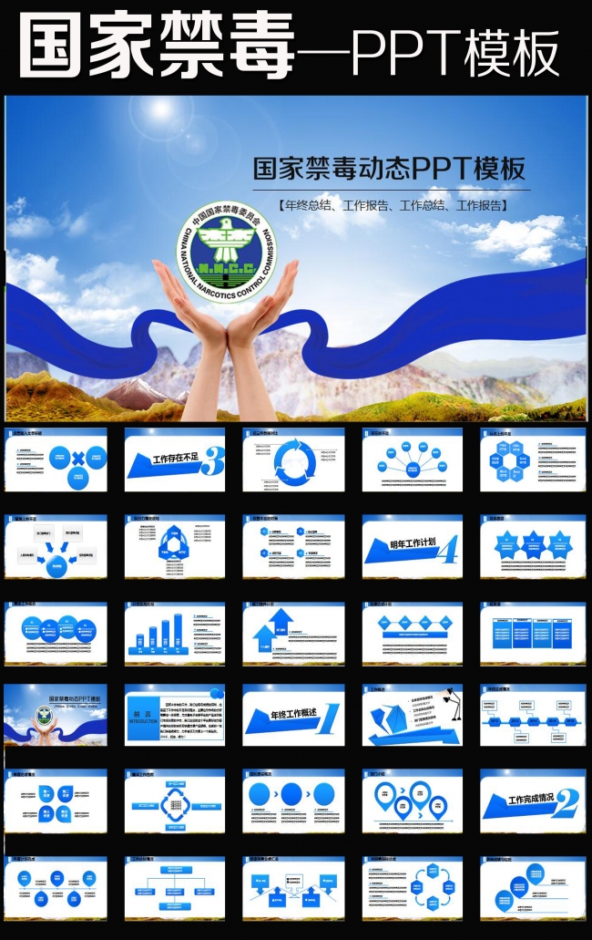 大气精美国家禁毒委员会工作总结计划PPT