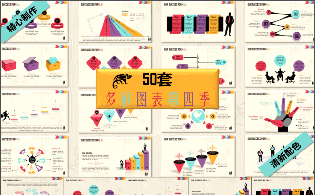 50页清爽配色年终总结PPT图表合集第四季（限时折扣）缩略图