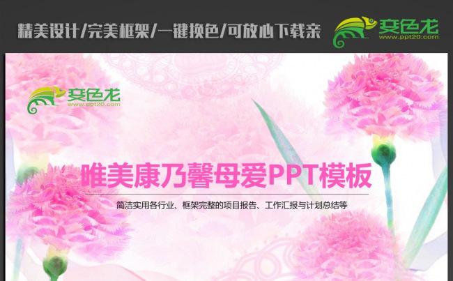 唯美康乃馨母爱ppt动态模板缩略图