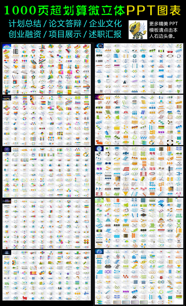 1000页炫彩微立体行业通用超值PPT图表