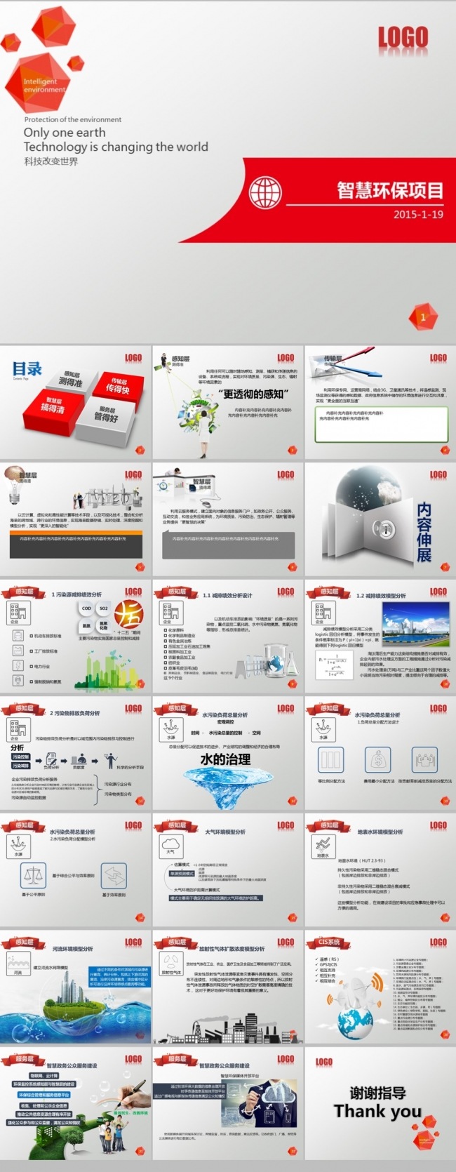 红色简约智慧环保项目科技模版