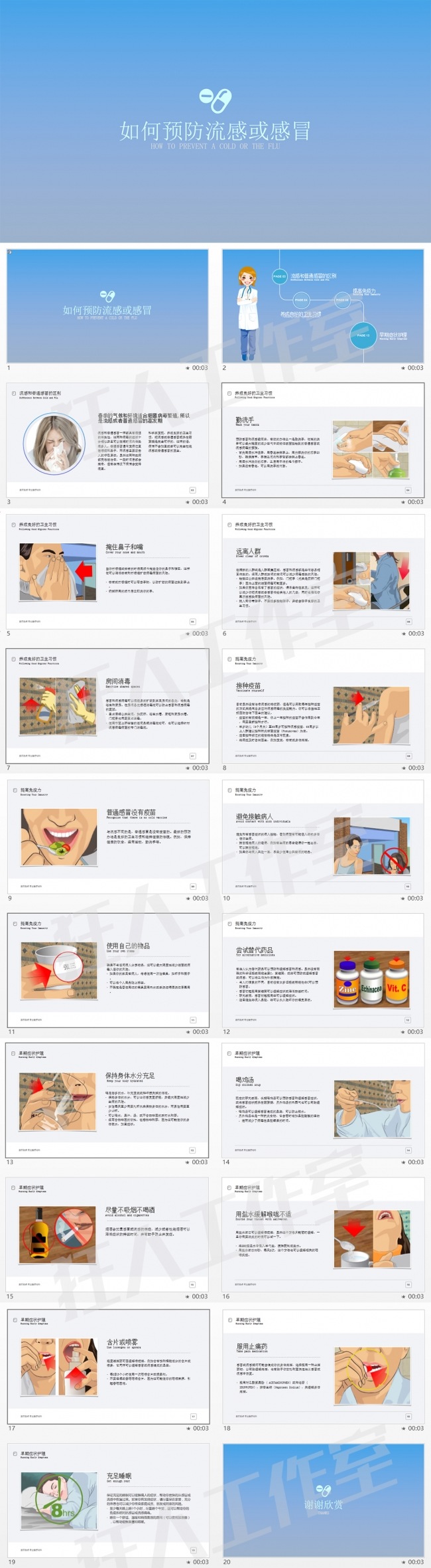 【狂人作品】如何预防流感或感冒医学类ppt模板