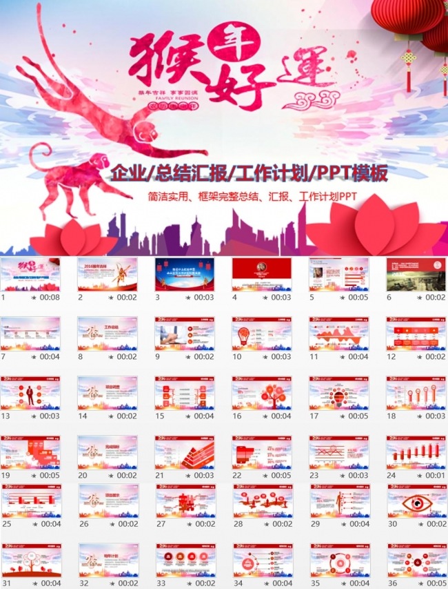 创意2016猴年发财企业工作总结汇报PPT模板