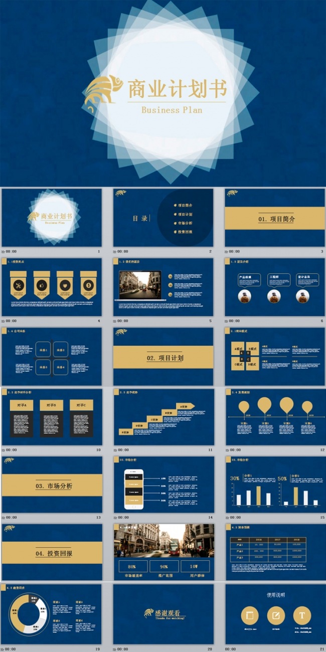 蓝色创业商业融资投资计划书动态PPT模板下载