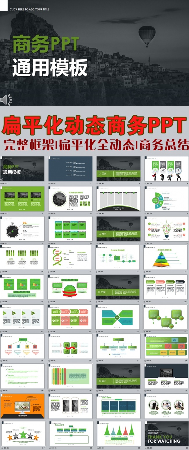 精美的扁平化商务PPT