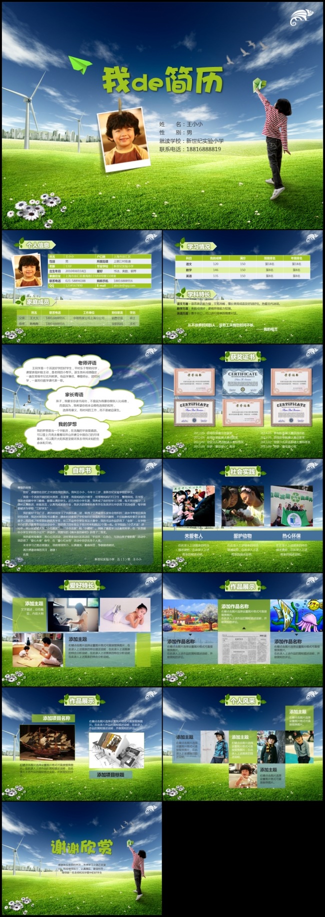 放飞理想小升初毕业择校学生自我介绍班干部竞选简历模板